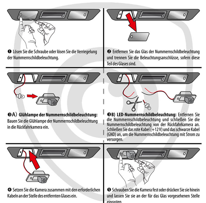 Einbau einer Rückfahrkamera in die Beleuchtung über dem Nummernschild
